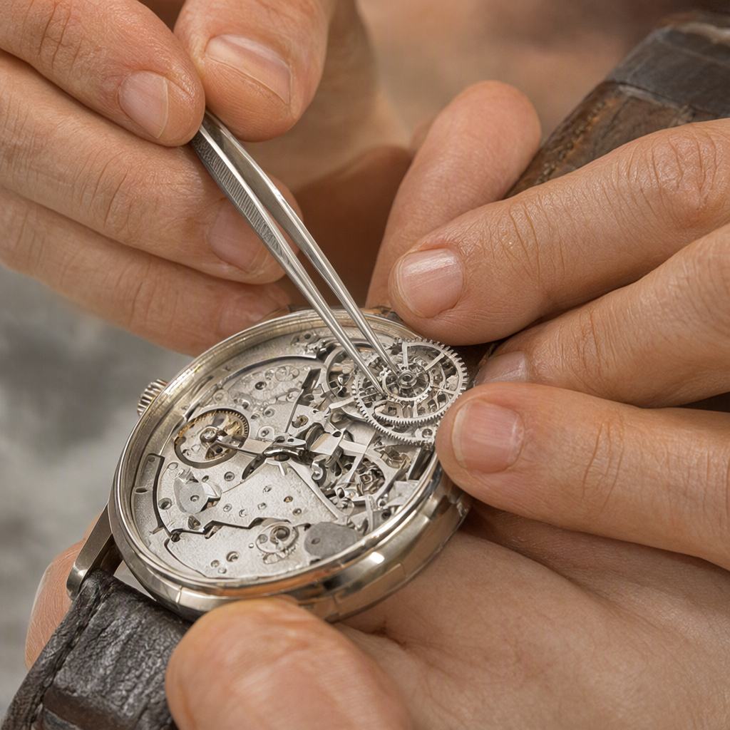 Qwen Image 2.1 edited result for the left-right understanding + hand reconstruction test using the watchmaker’s hands and tools.